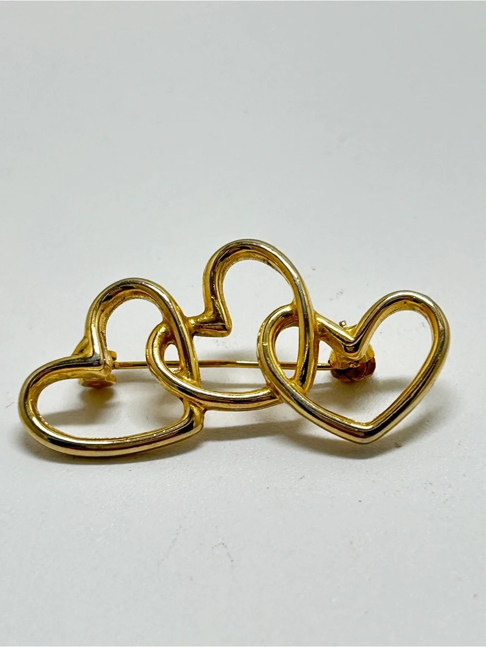 Vintage Gold Triple Heart Brooch